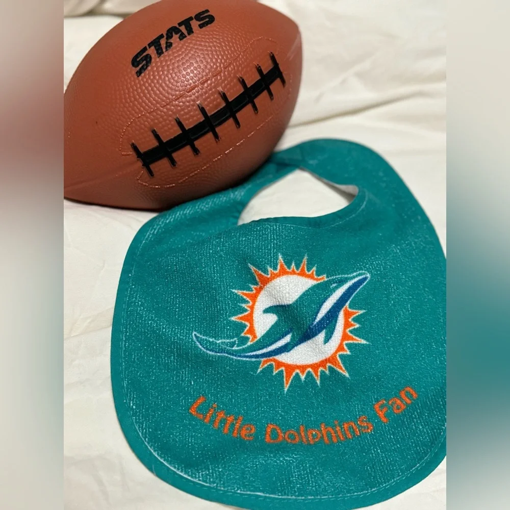 Miami Dolphins Baby Bib with Toy Football